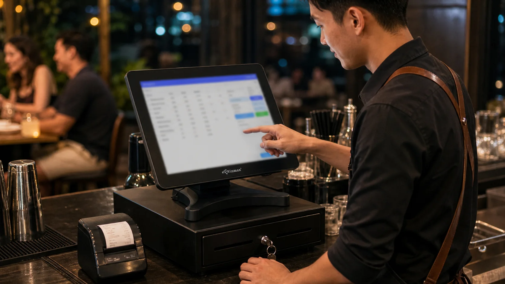 Nightlife service workflow with POS, barcode scanner and receipt printer