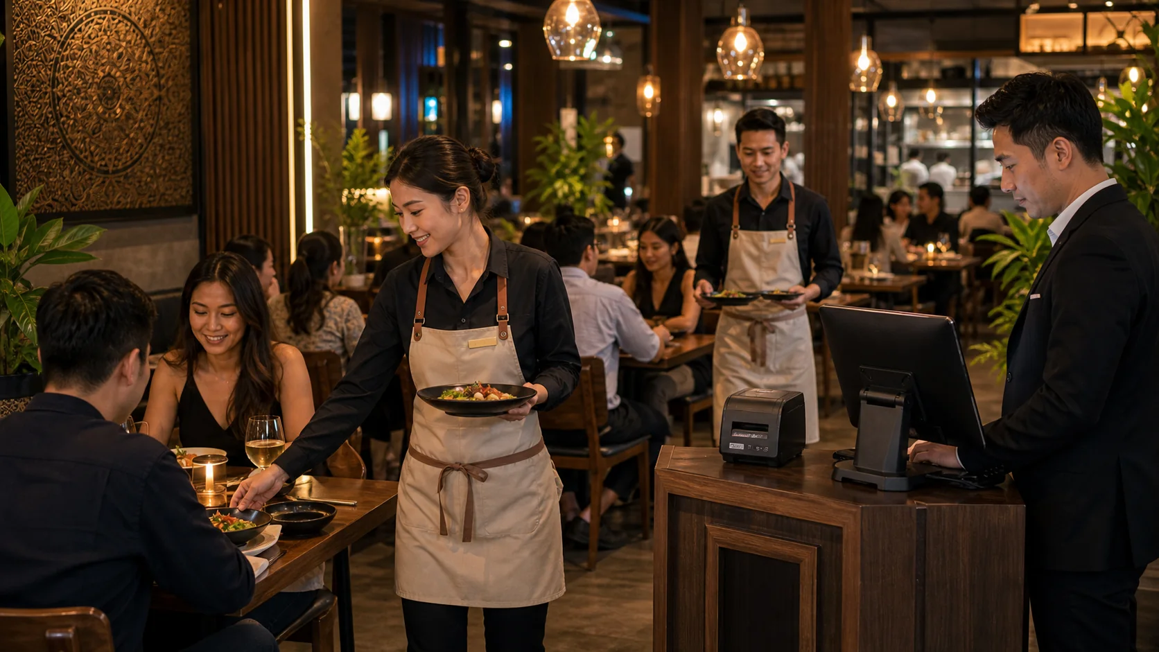 Busy full-service restaurant operating during dinner service