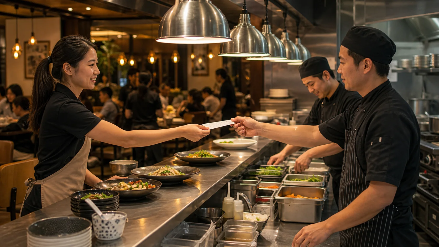 Restaurant kitchen and service flow connected to POS